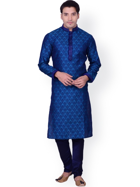 Manyavar Blue Patterned Kurta Pyjama