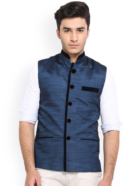London Blue Silk Nehru Jacket