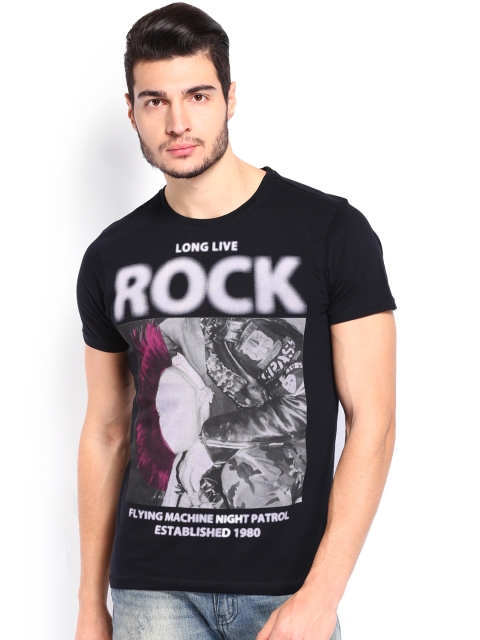 Flying Machine Men Black Printed T-shirt