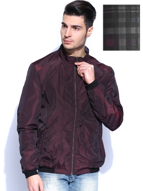 Arrow New York Men Burgundy & Grey Reversible Jacket