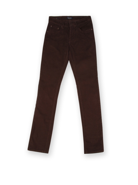 Nautica Men Dark Brown Corduroy Slim Fit Trousers