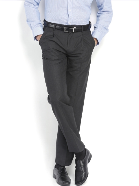 Arrow Men Charcoal Grey Smart Fit Formal Trousers