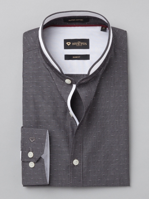 INVICTUS Supima Men Grey Slim Fit Formal Shirt
