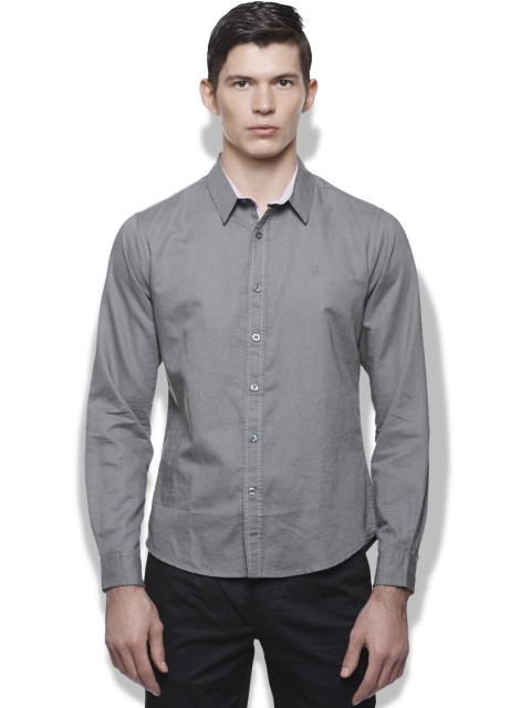 United Colors of Benetton Men Grey Linen Smart Casual Shirt