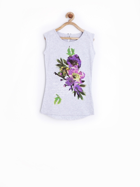 Gini and Jony Girls Grey Melange Printed Top