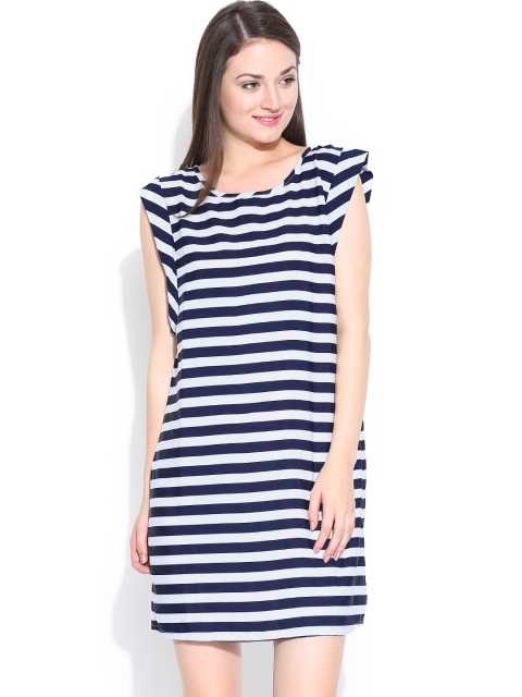 United Colors of Benetton Navy & White Striped Shift Dress, Navy blue