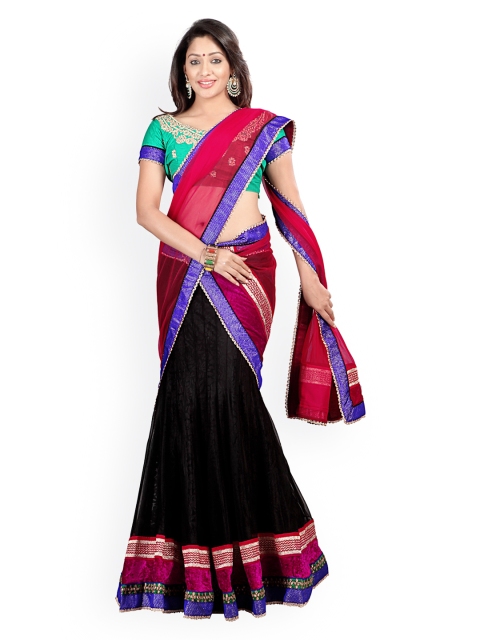 Florence Black & Green Net & Brasso Semi-Stitched Lehenga Choli Material with Dupatta