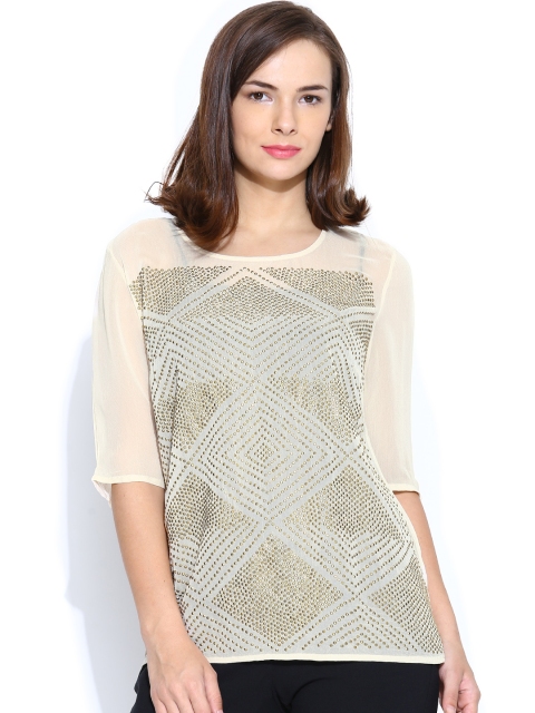 Vero Moda Women Beige Embellished Top
