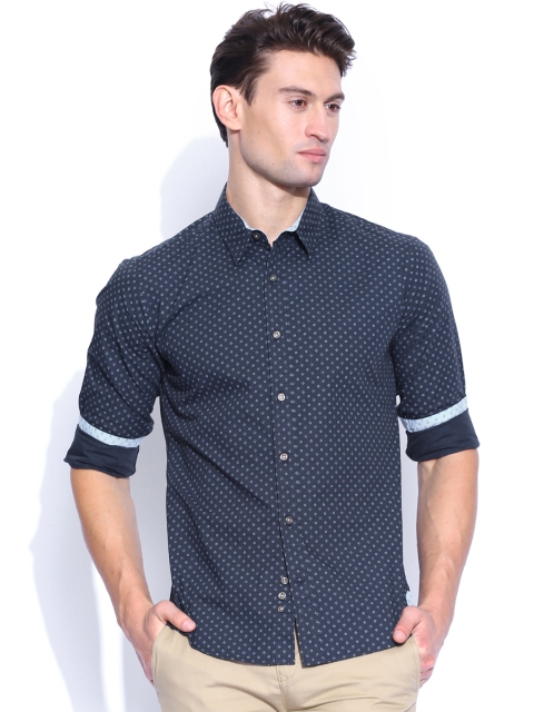 United Colors of Benetton Navy Printed Casual Shirt, Navy blue
