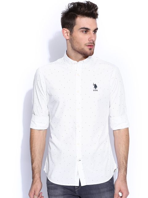 U.S. Polo Assn. White Printed Tailored Fit Casual Shirt