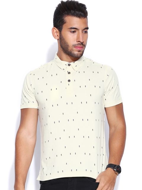 Jack Jones Off-White Printed Polo Pure Cotton T-shirt