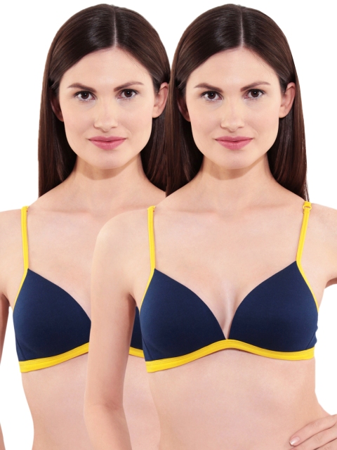 Floret Pack of 2 Navy Plunge Bras T 3008, Navy blue