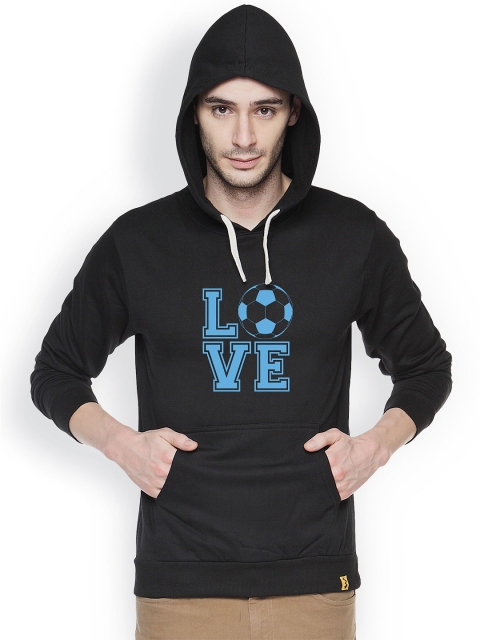 Campus Sutra Black Printed Hooded Sweatshirt
