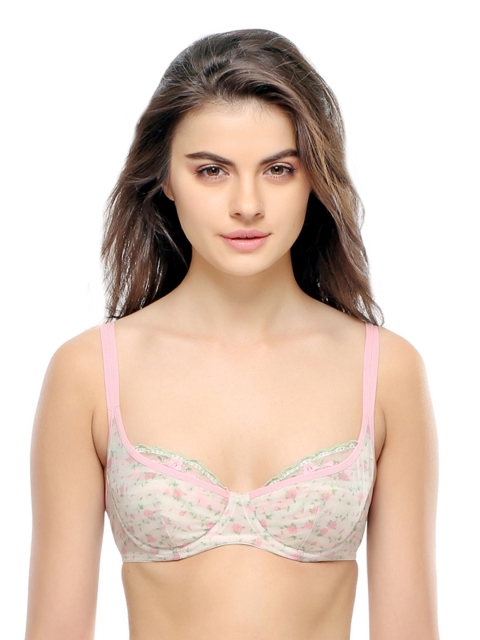 Clovia White & Pink Printed Full-Coverage Bra BR0278P22