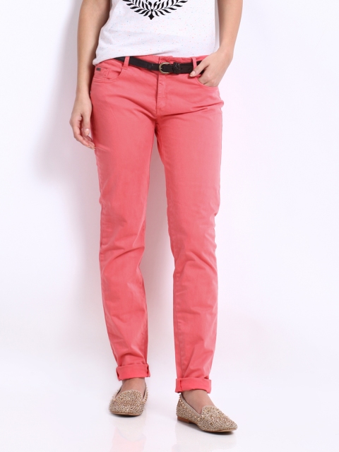Being Human Clothing Women Coral Pink Slim Fit Trousers