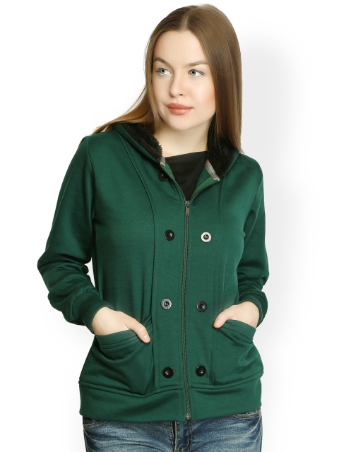 Belle Fille Women Green Hooded Sweatshirt
