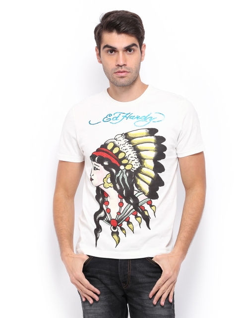 Ed Hardy Men White Printed T-shirt