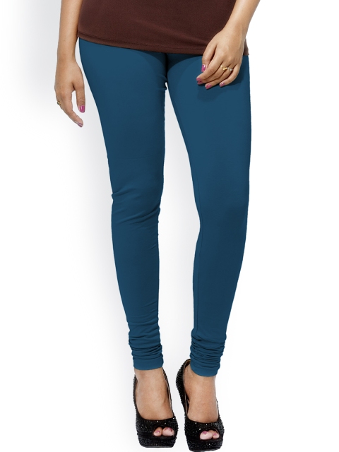 Go Colors Women Teal Blue Solid Churidar Length Leggings