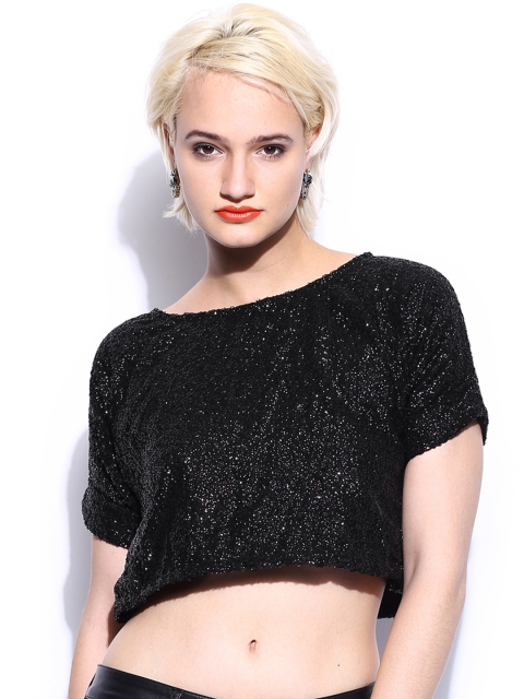 Miss Chase Black Sequinned Crop Top