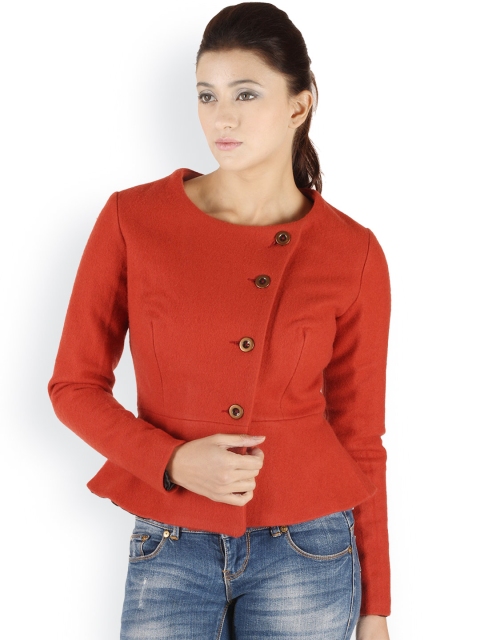 Owncraft Women Rust Red Woollen Peplum Jacket