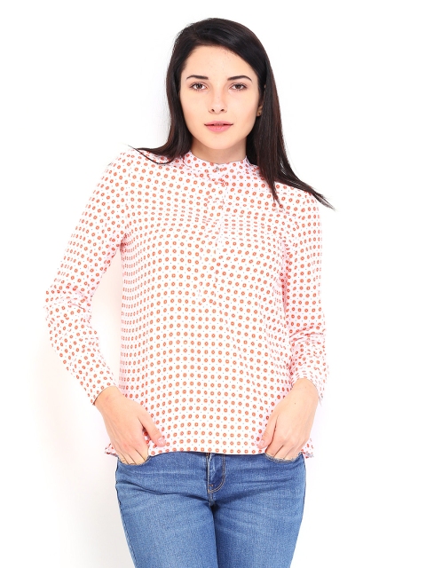 Tokyo Talkies Women White & Orange Printed Formal Top
