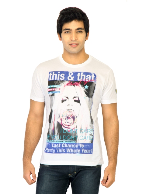 Flying Machine Men Printed White Tshirts
