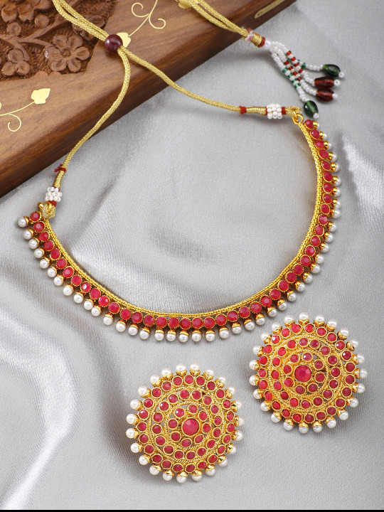 Necklace \u0026 Choker Set Red Studded Peora 