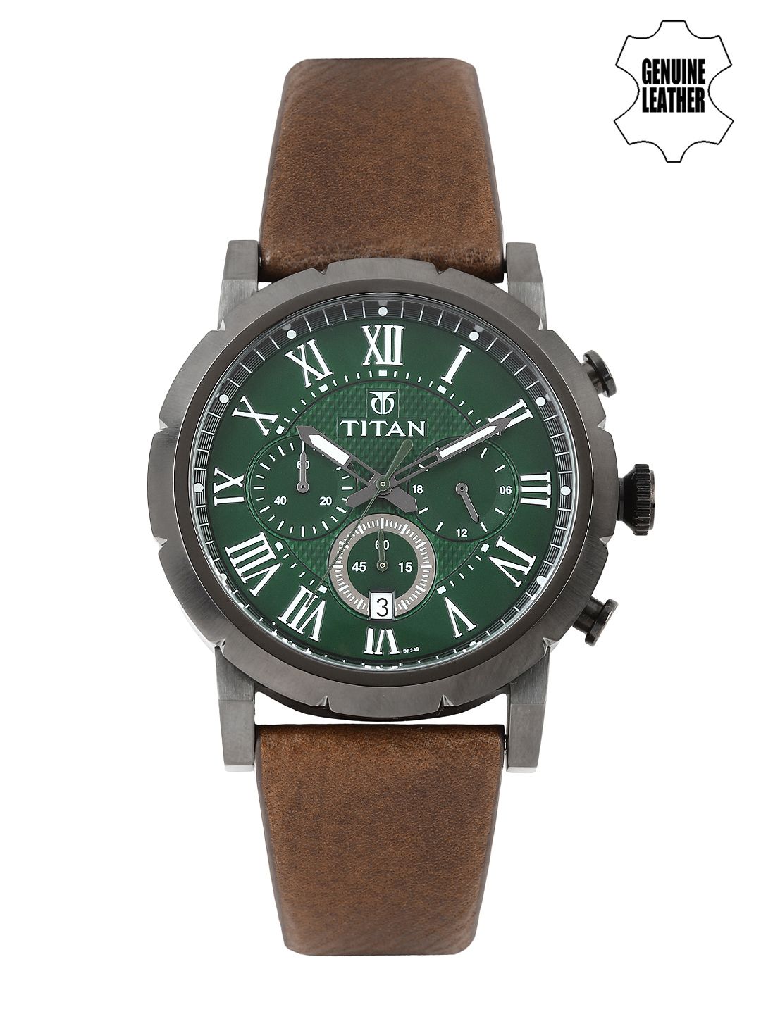 titan men green dial watch 90050ql01j image