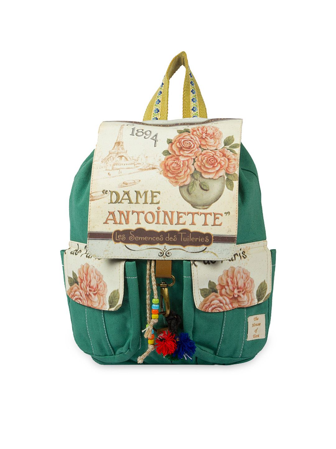 The House of Tara Women Green Printed Backpack Price in India