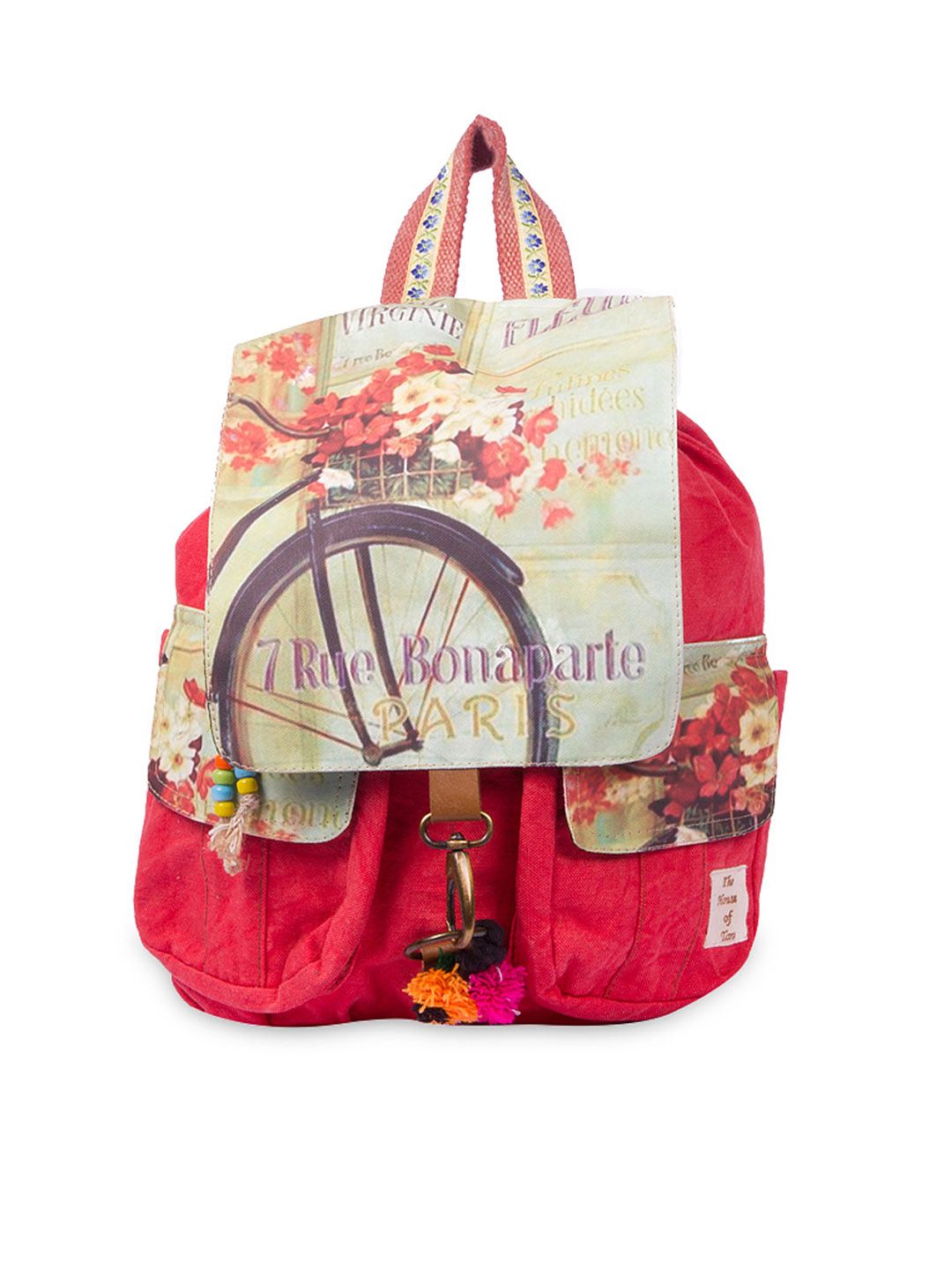 The House of Tara Women Coral Red Printed Backpack Price in India