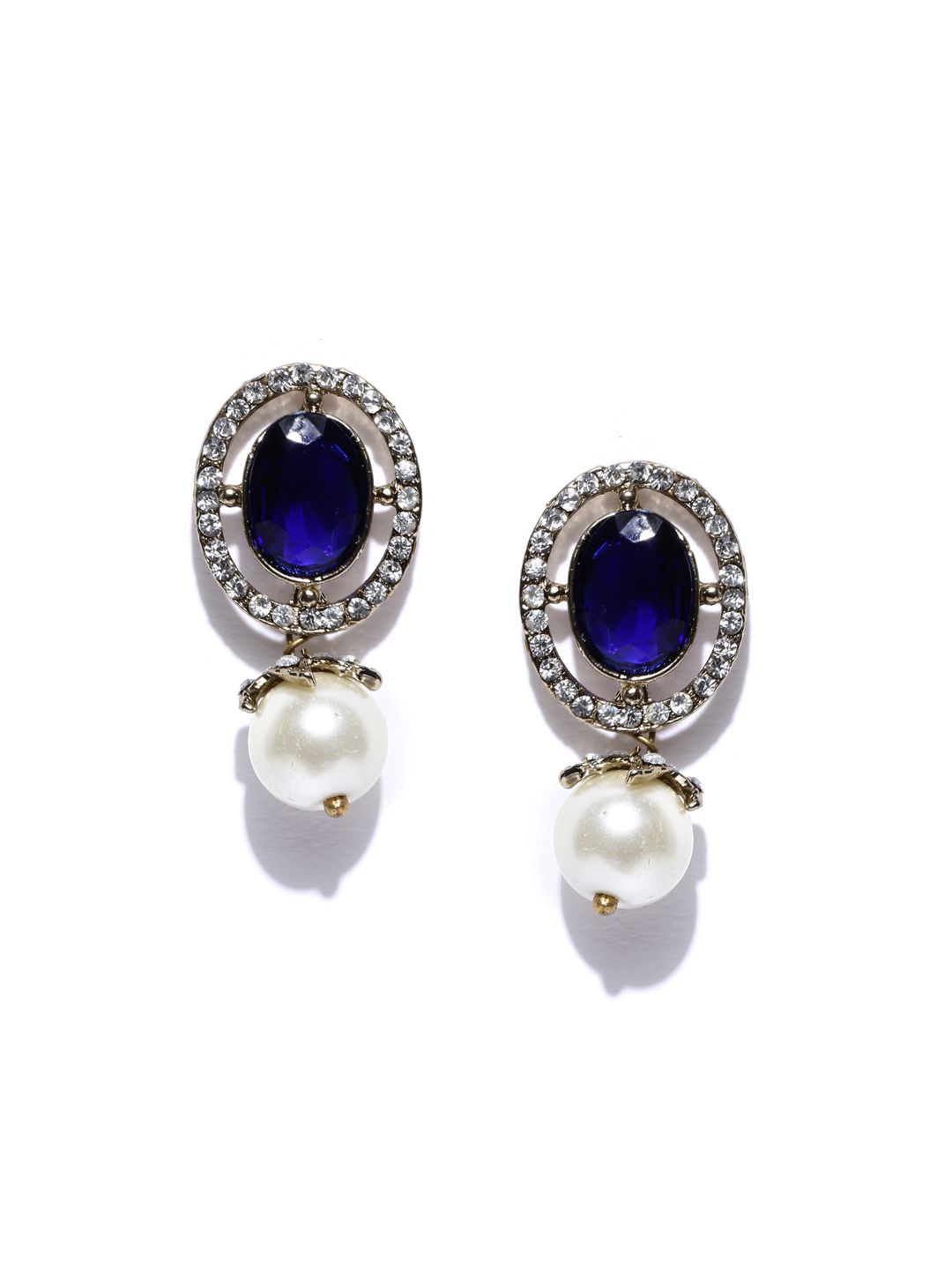 Zaveri Pearls Blue Gold-Plated Drop Earrings Price in India