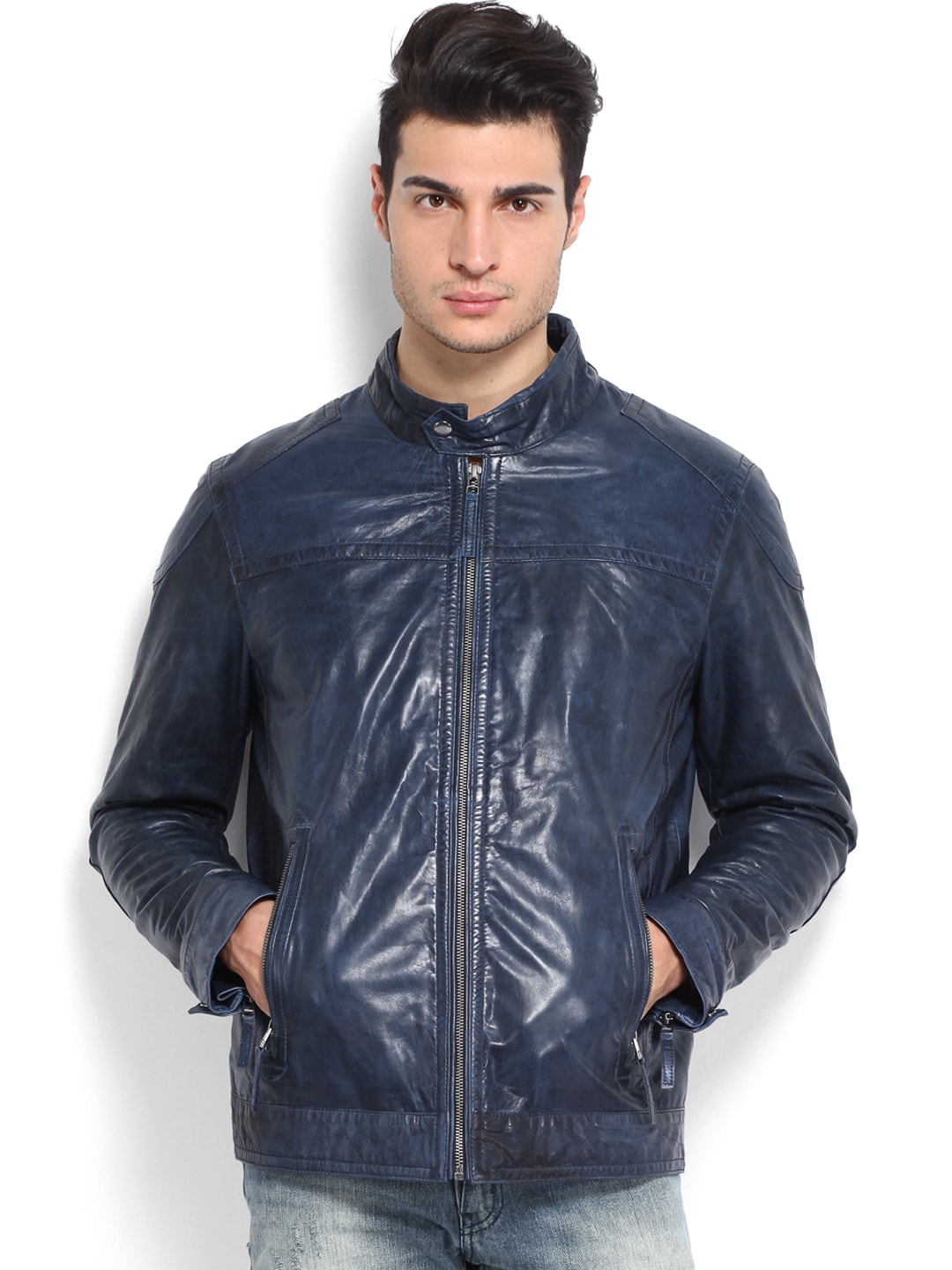Blue Leather Jacket For Guys - Jacket