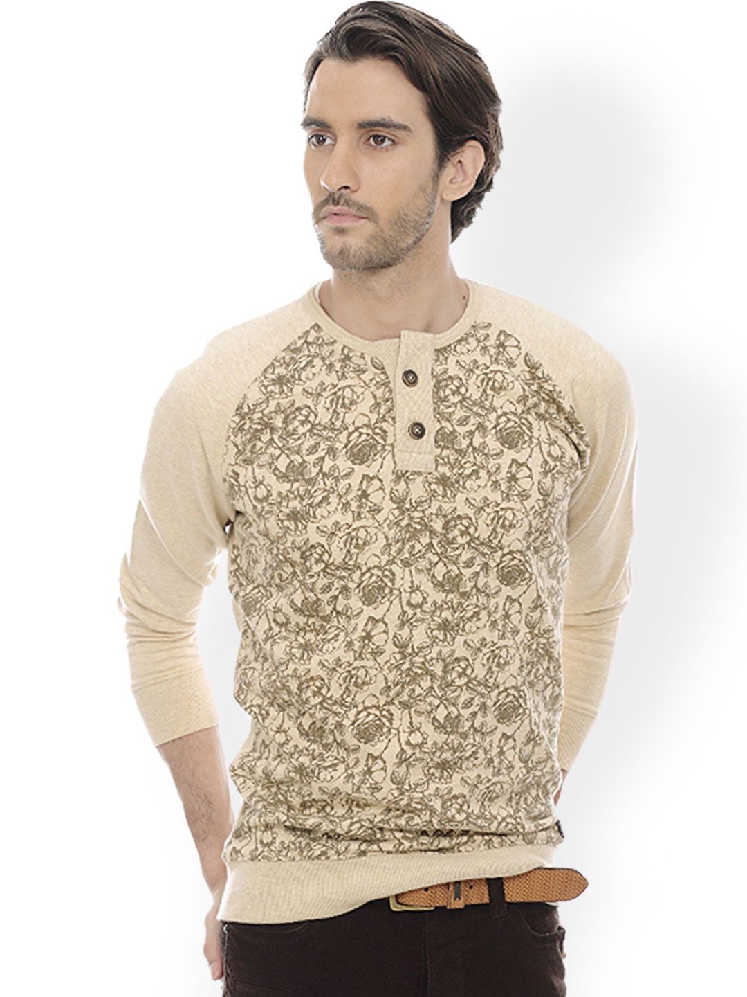 Basics Men Beige Printed Sweater