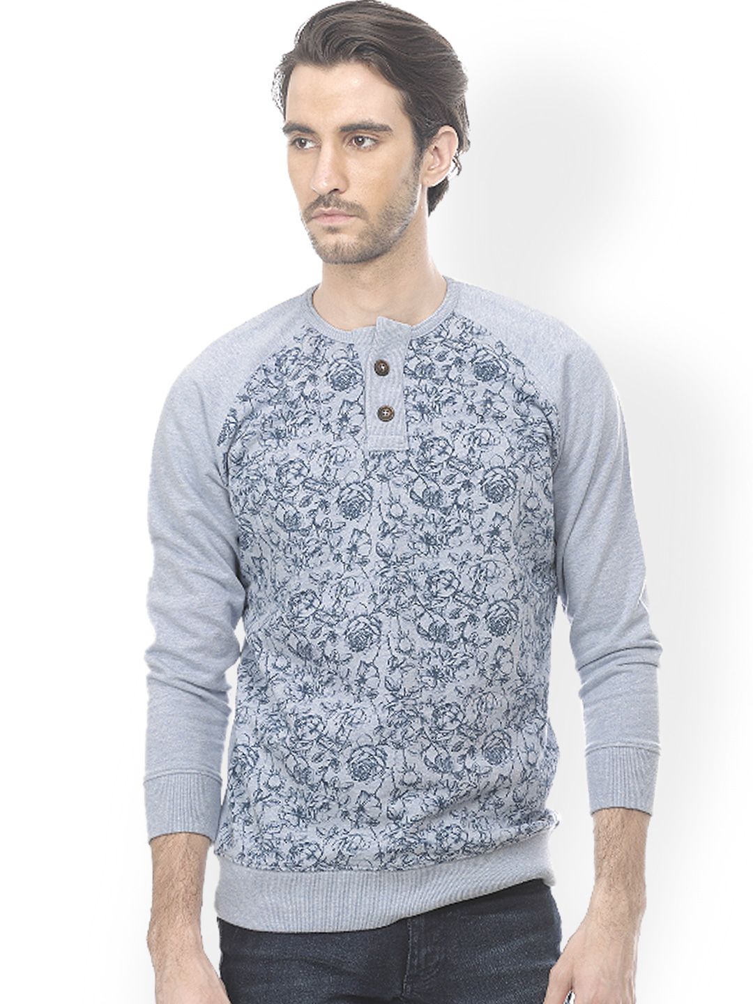 Basics Men Blue Printed Sweater