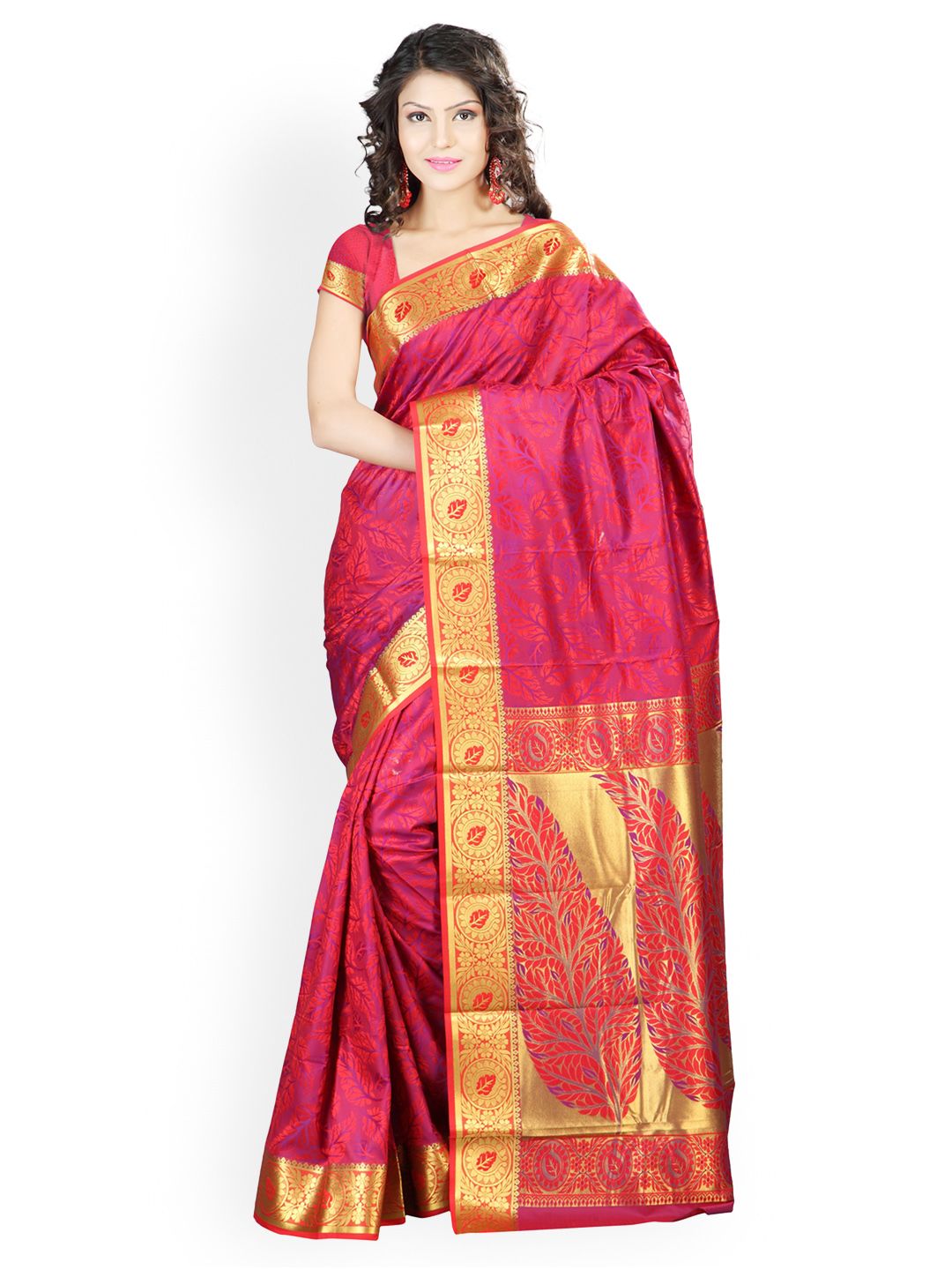 Varkala Silk Sarees Red Jacquard Traditional Saree Price in India