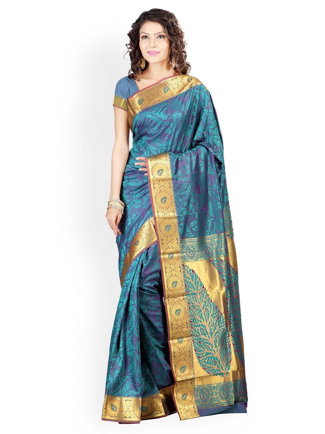 Varkala Silk Sarees Teal Green Jacquard Saree Price in India