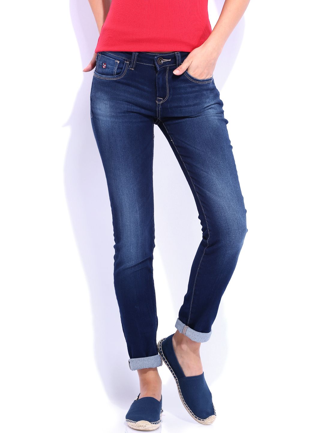 U.S. Polo Assn. Women Blue Washed Super Skinny Jeans Price in India