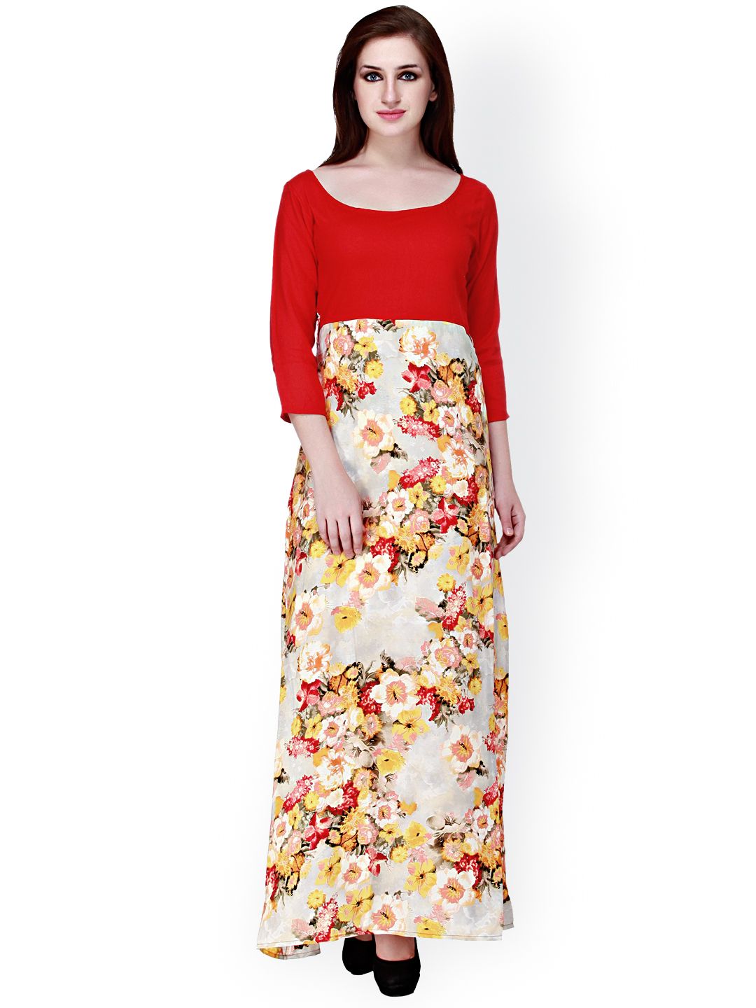 Cottinfab Red Floral Print Maxi Dress Price in India