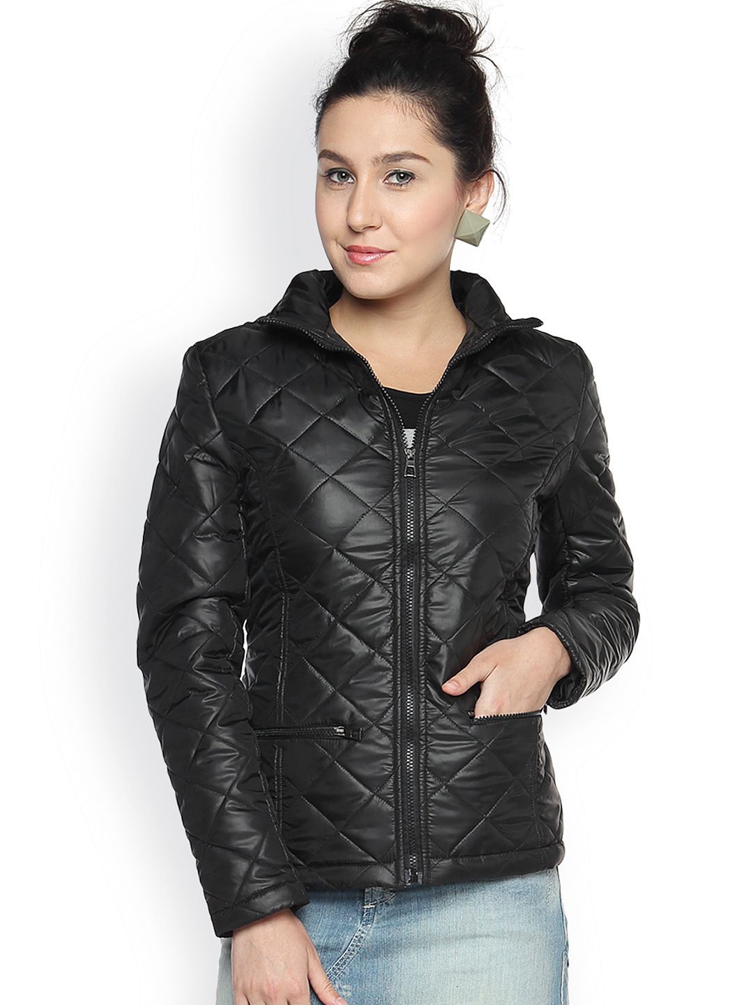 Campus Sutra Women Black Thermal Bomber Jacket Price in India