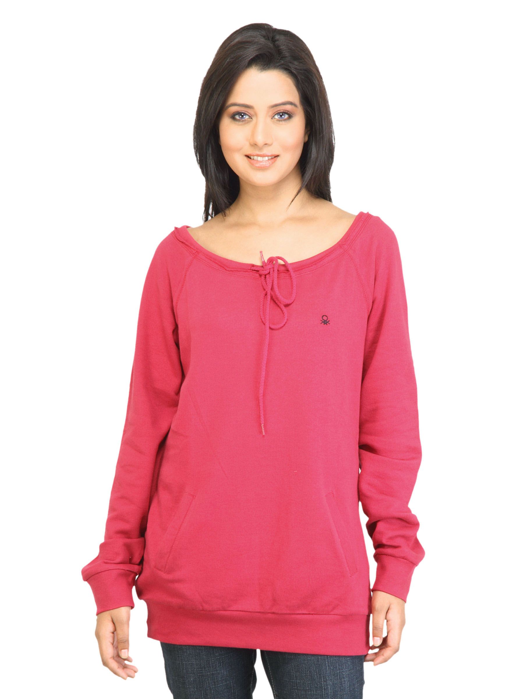 United Colors of Benetton Women Solid Pink Sweatshirt
