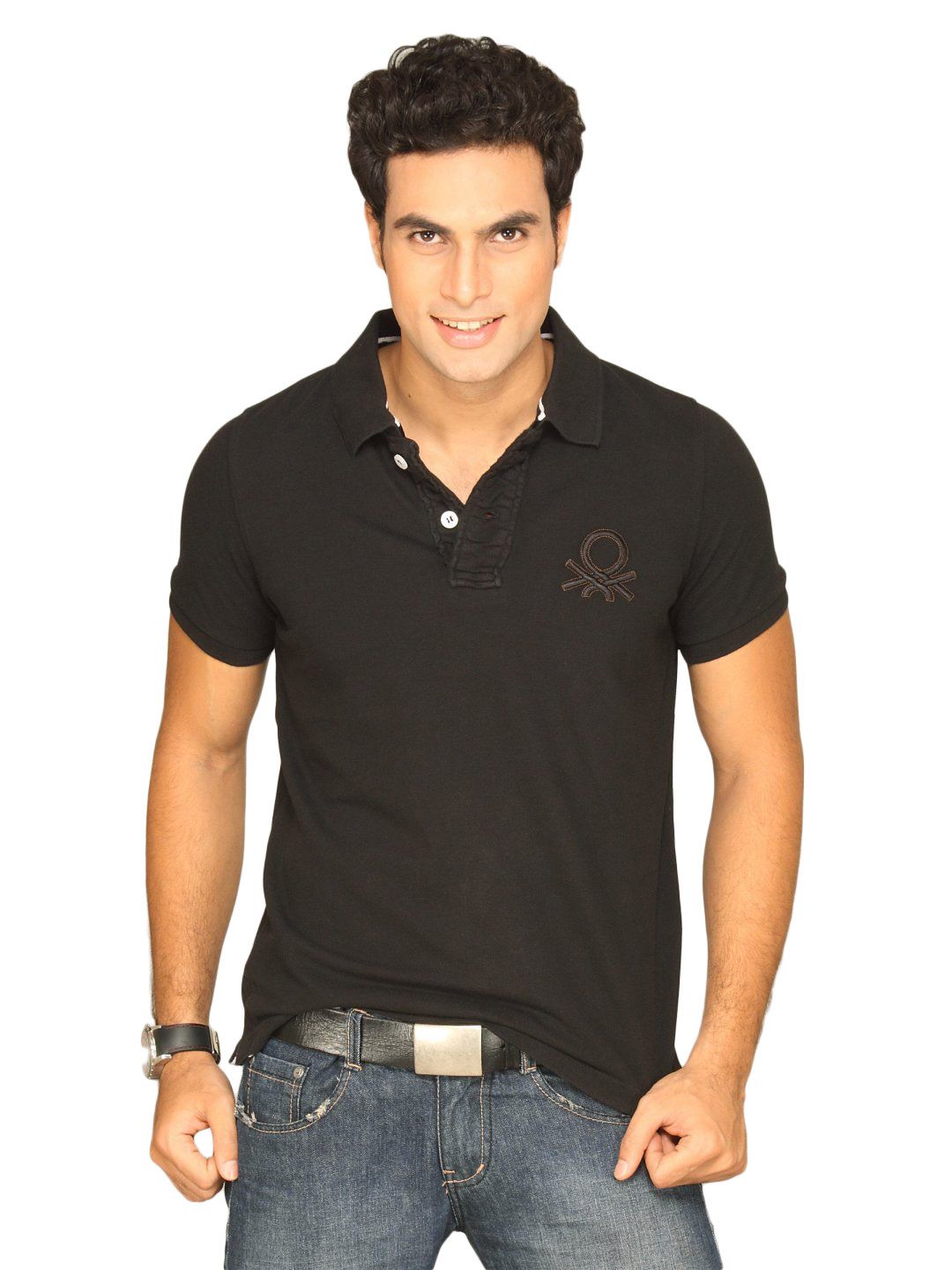 UCB Men's Polo Neck With Big Ben Logo Black T-shirt