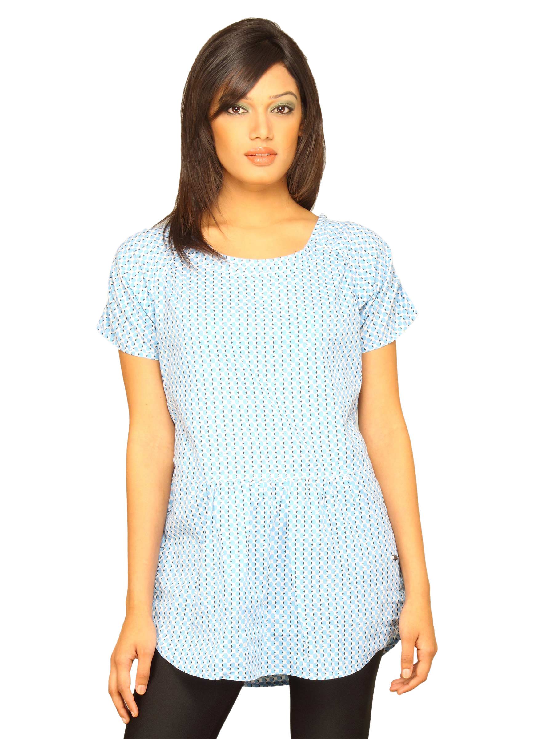 Wrangler Women Long Polka White Blue Black Top