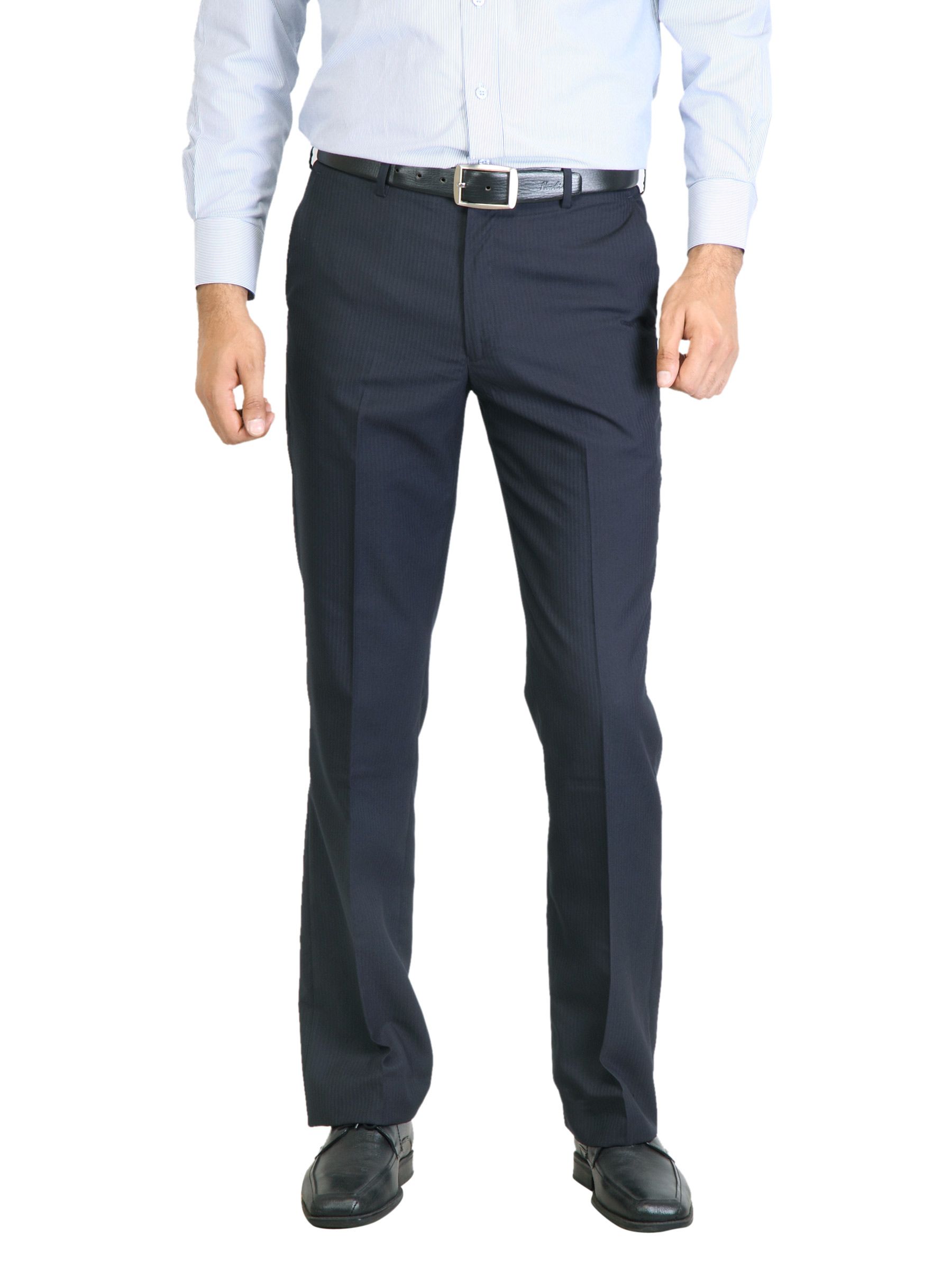 Peter England Men Stripes Navy Blue Trouser