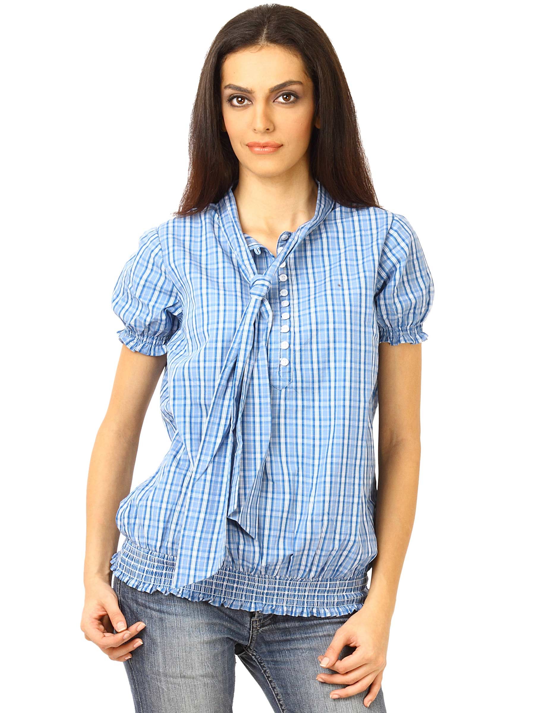 United Colors of Benetton Women Checks Blue Tops