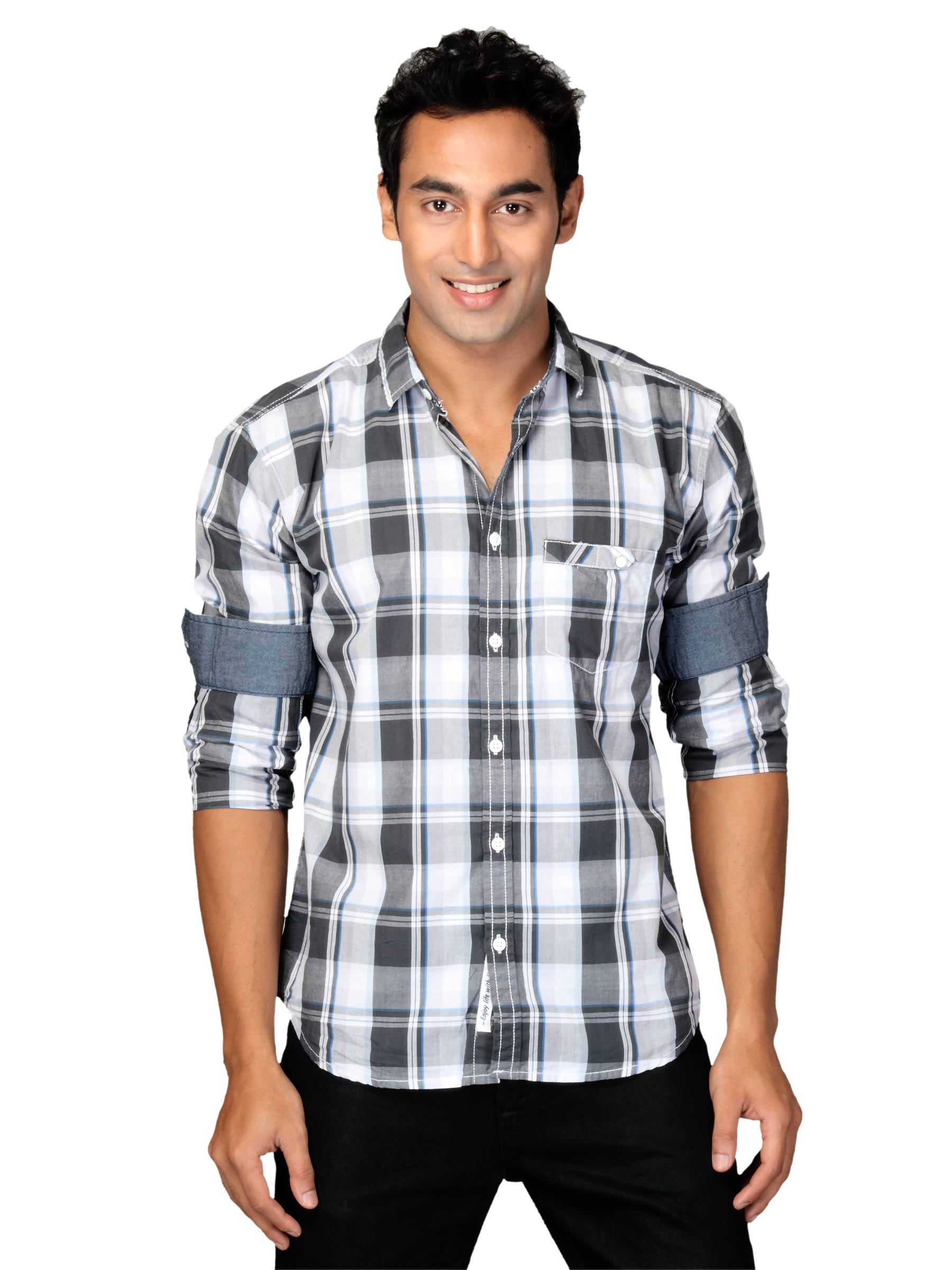 Highlander Men Grey Checked Hadrian Slim Fit Shirt