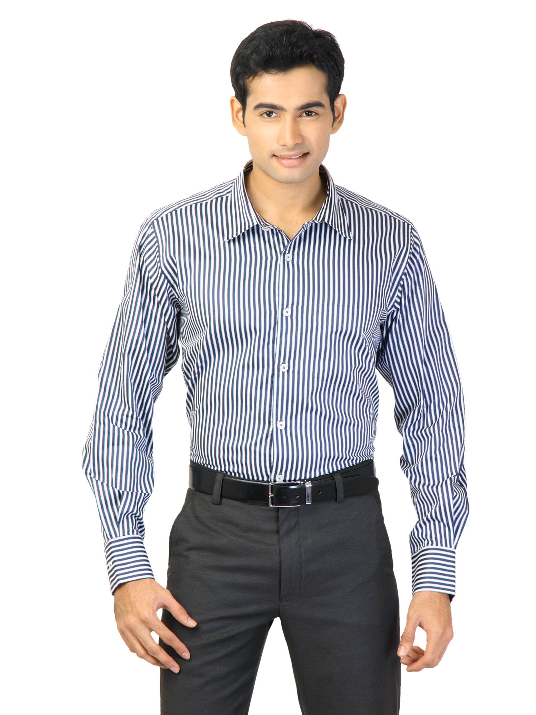 Genesis Men Stripes Navy Blue Shirts