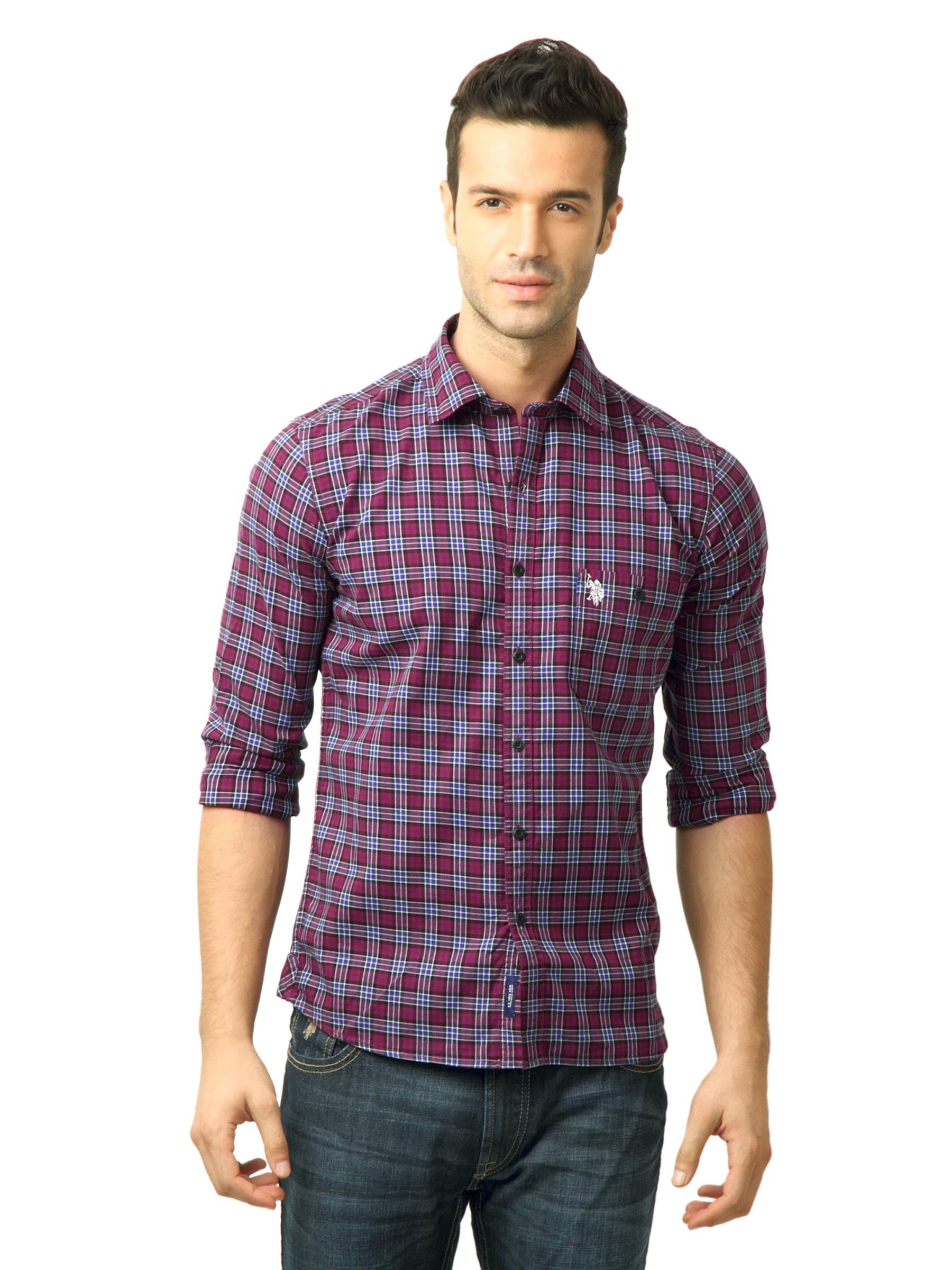 U.S. Polo Assn. Men Checks Maroon Shirt