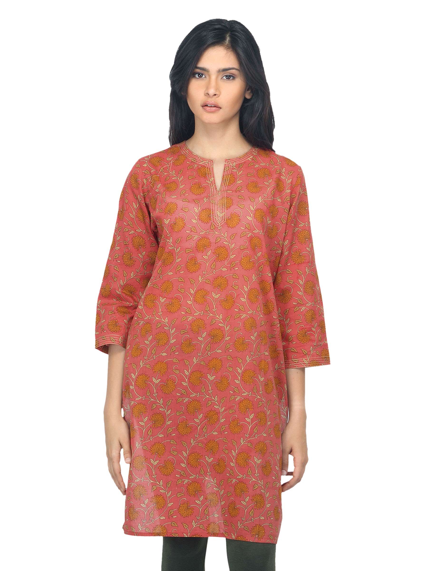 Fabindia Women Printed Red Kurta