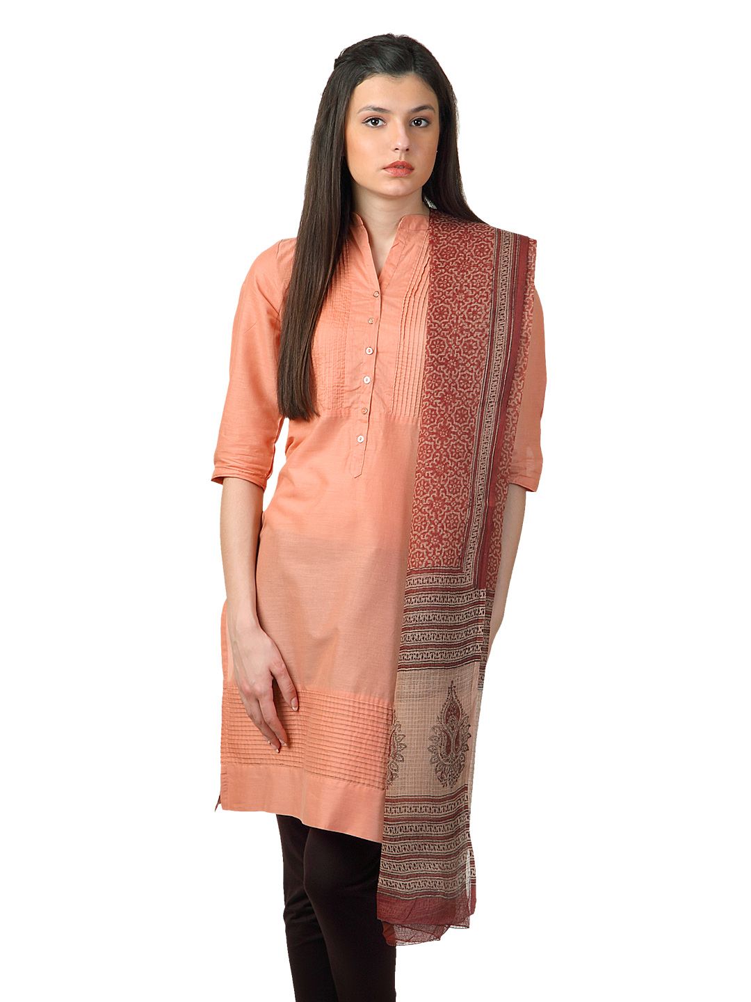 Fabindia Red Hand Printed Kota Dupatta