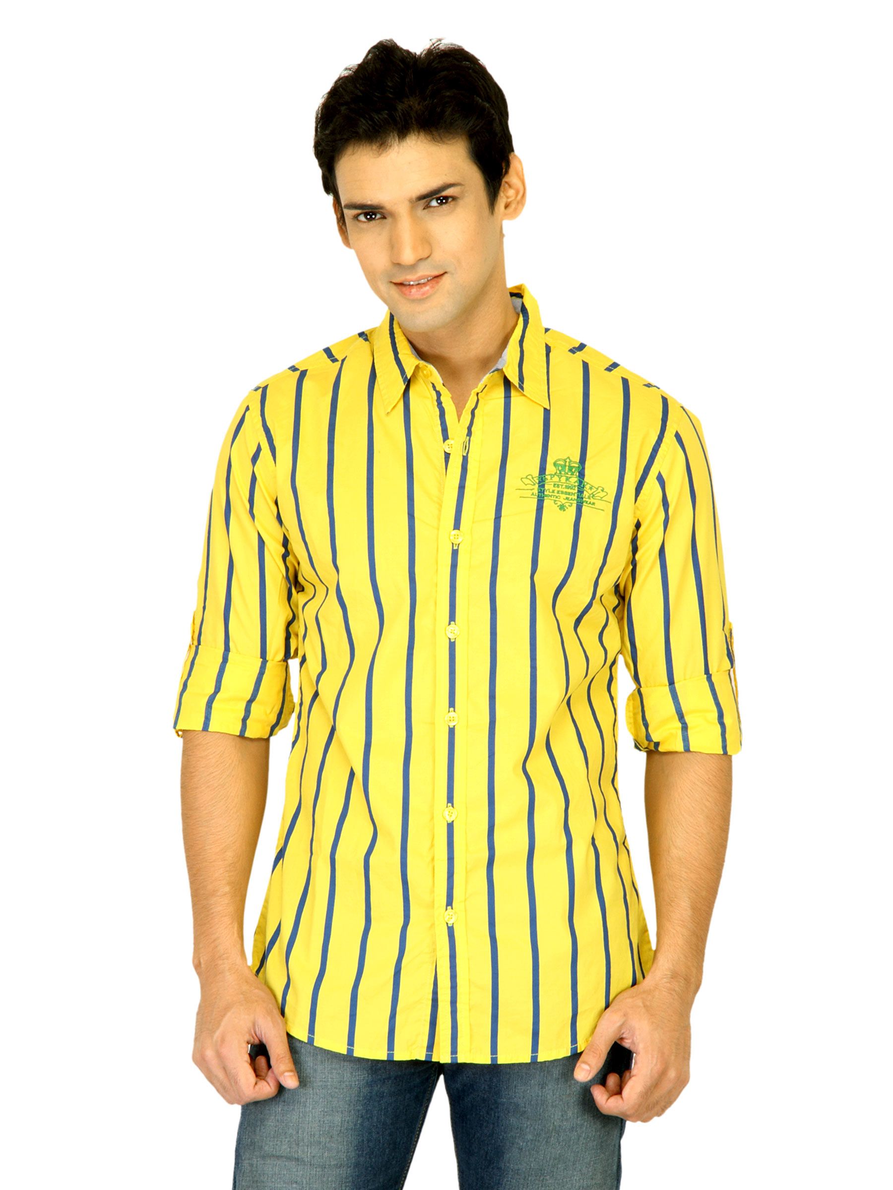 Spykar Men Stripes Yellow Shirts